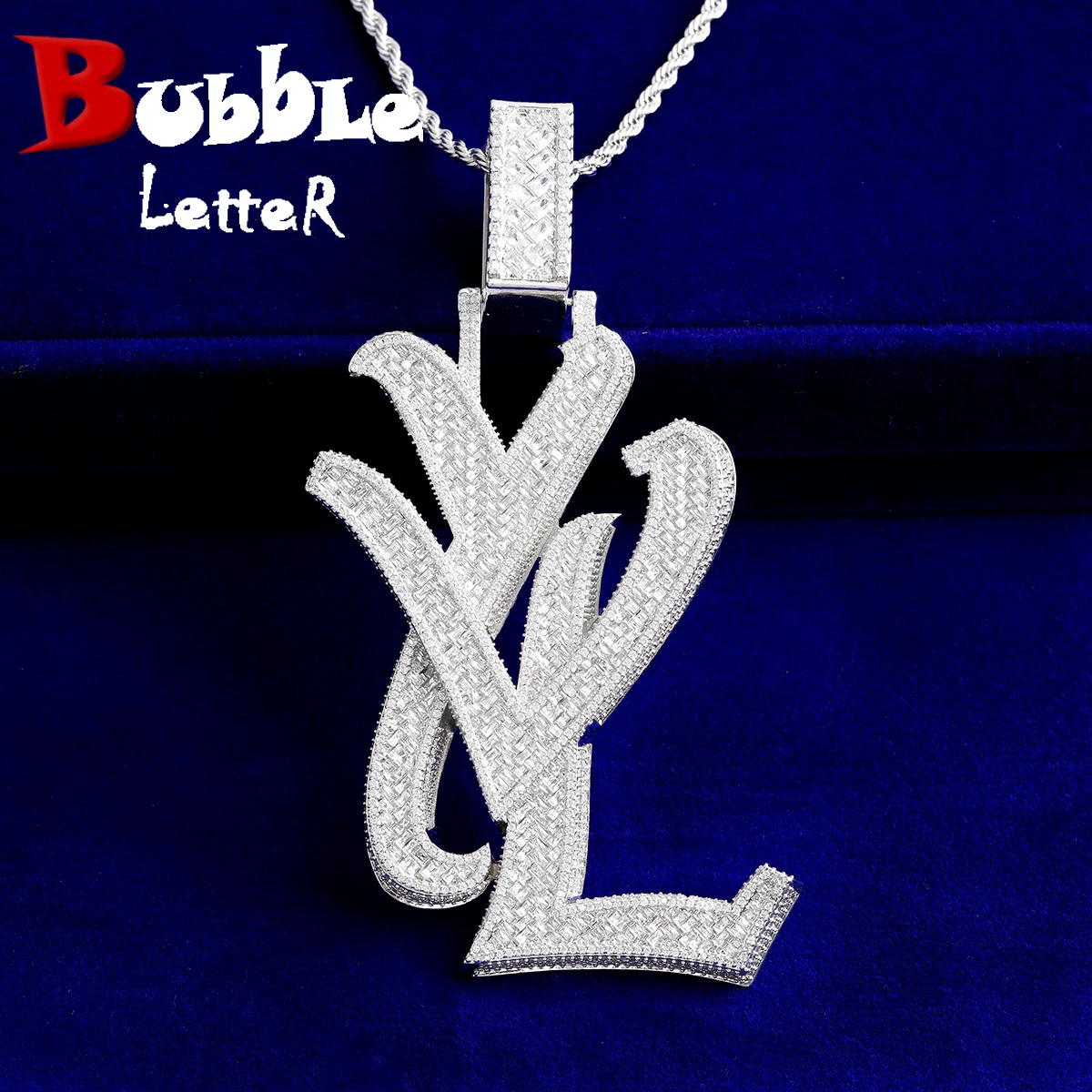 Bubble Letter Iced Out YVL Necklace Pendant for Men Real Gold Plated 5A Cubic Zirconia Hip Hop Jewelry