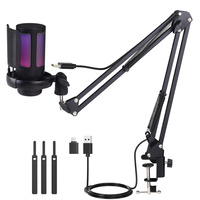 Gaming USB Microphone Kit with Arm Stand for PC PS4/5 Condenser Cardioid Mic Set with Touch Mute RGB for Streaming