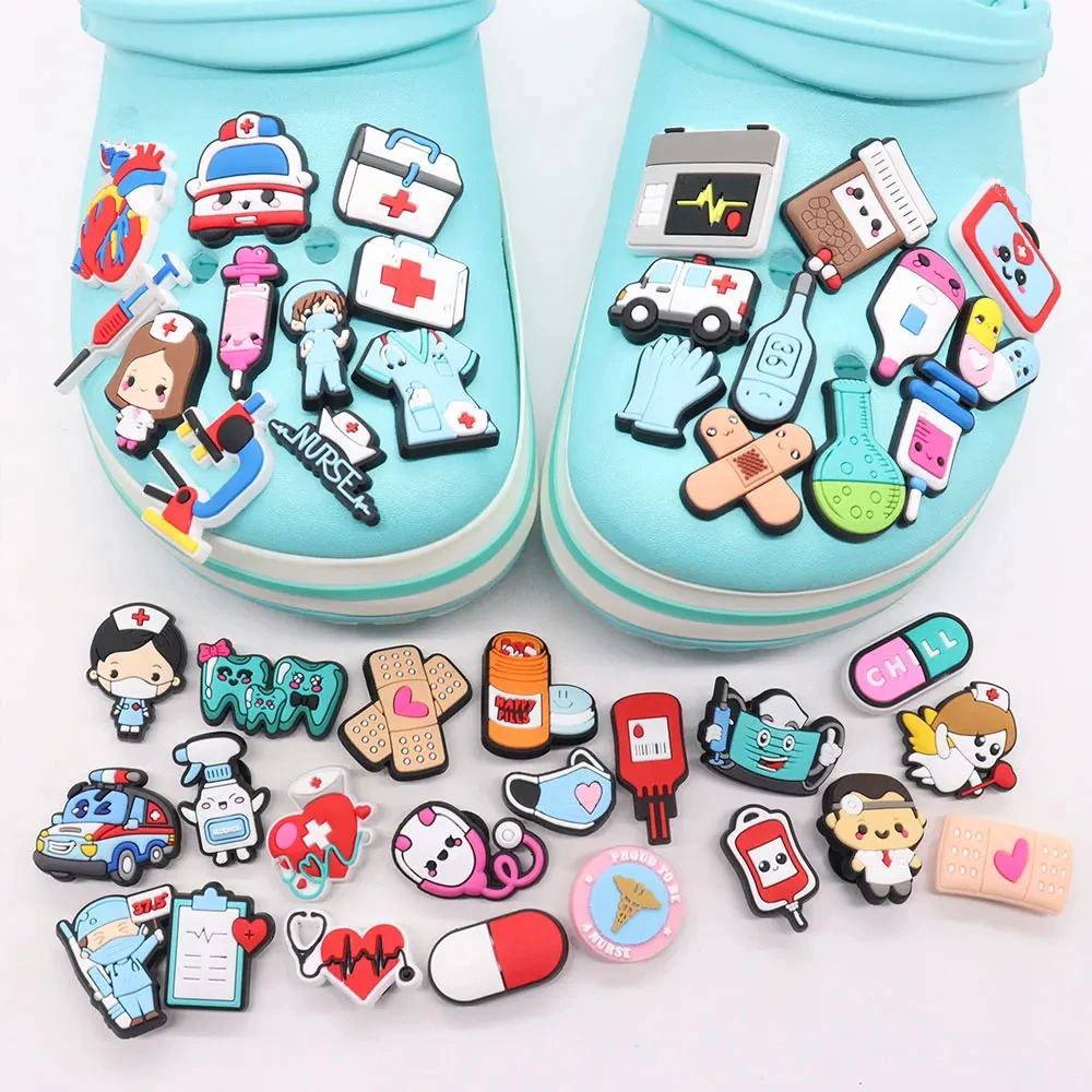 1Pcs Doctor Nurse Ambulance Medicine PVC Adult Sandals Shoe Buckle Charms Hospital Series Accessories for Backpack