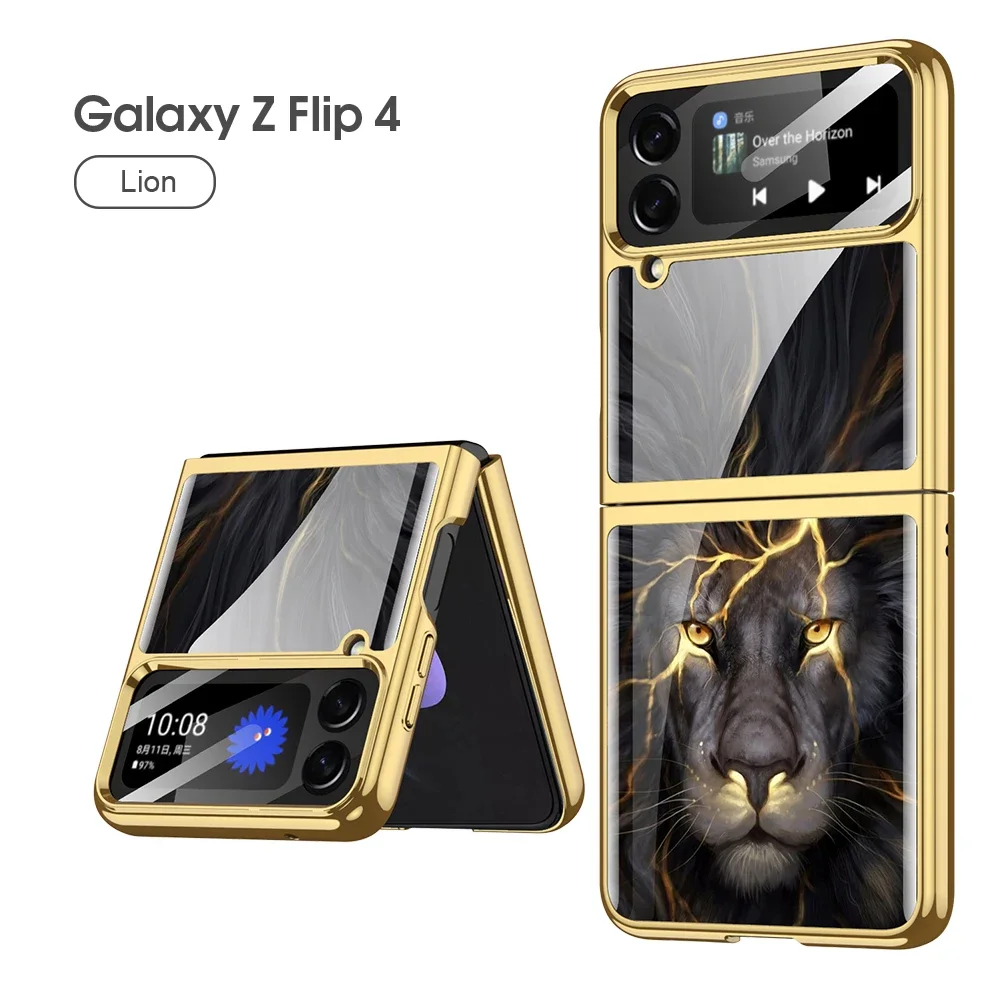 GKK Painted Tempered Glass Case For Samsung Galaxy Z Flip 3 4 5 Plating Edge Hard Protective Cover For Galaxy Z flip 3 4 5 Case