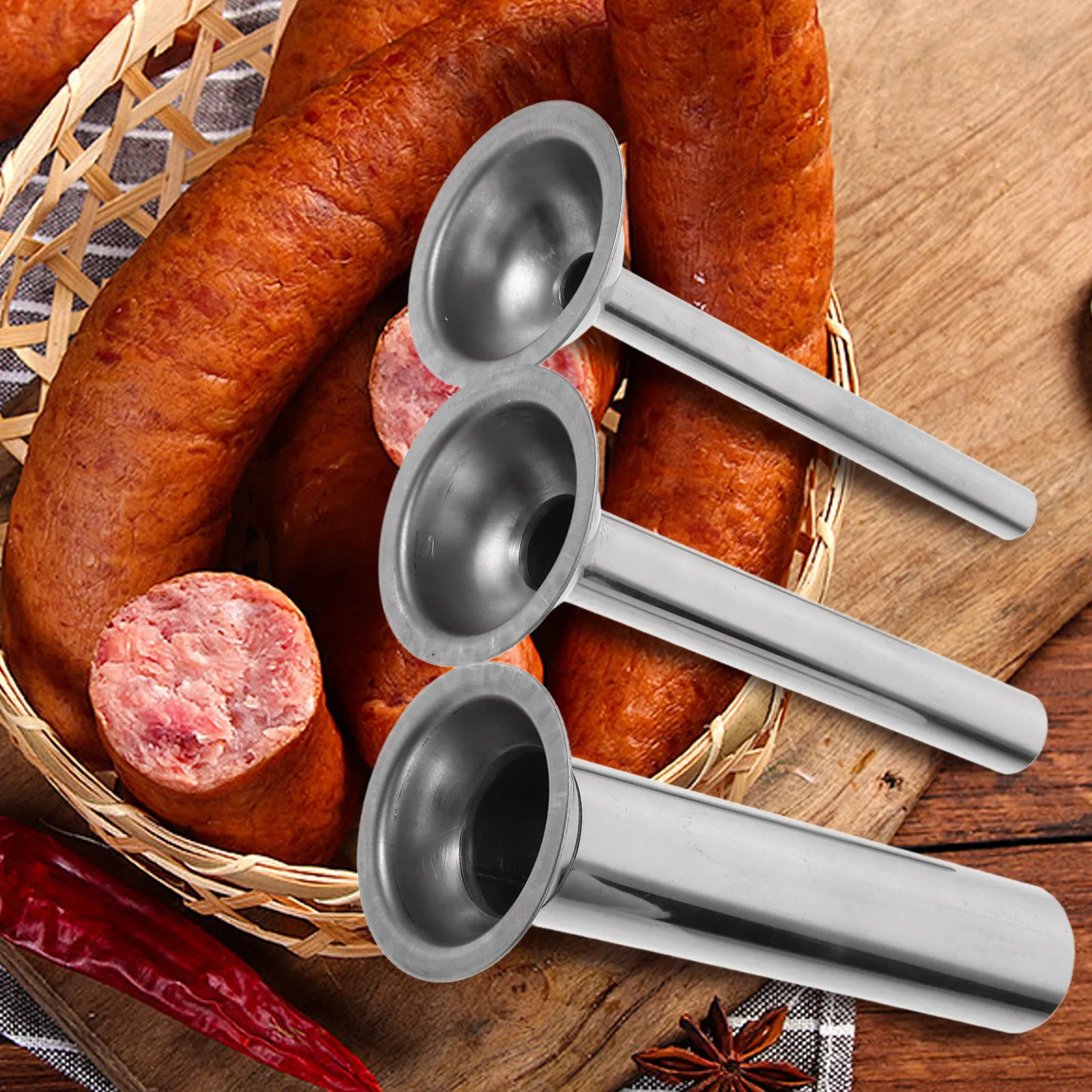 

3pcs Stainless Steel Sausage Stuffer Kit Meat Filler Tube Homemade Machine Grinder Parts Safe Easy Clean
