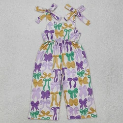 Wholesale Toddler Children Colorful Bows Kids Pants Infant Mardi Gras Straps Overalls Romper Baby Girls Sleeveless Jumpsuit