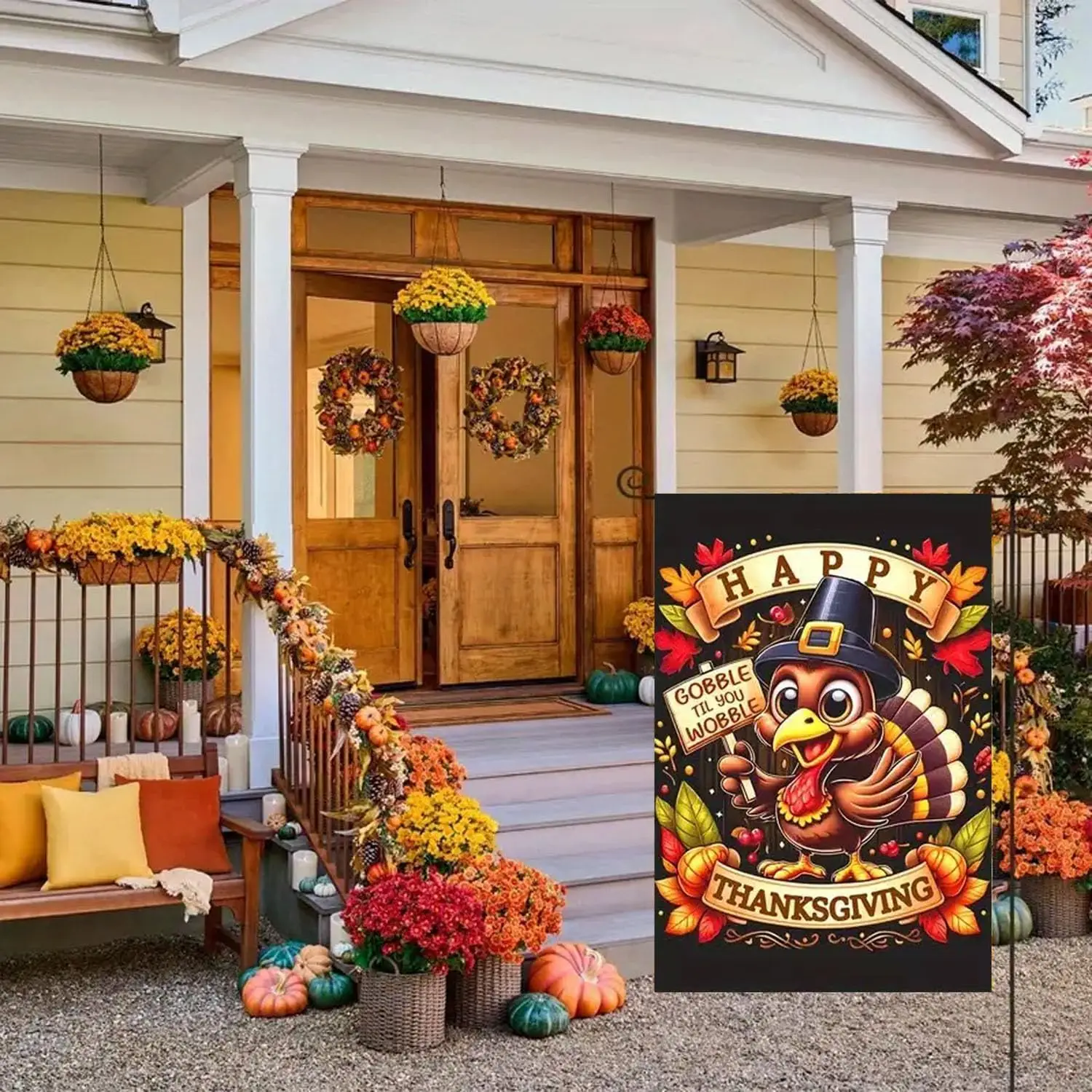 Fall Happy Thanksgiving 12x18 Inch Double Sided Flags,Fall Gobble Til You Wobble For Outside Seasonal Garden Flag Outdoor Ho PPZ