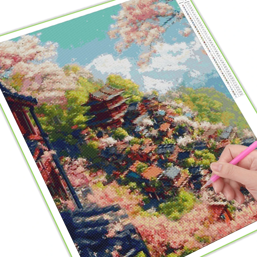 Fullcang Diy Diamond Painting Complete Kits Ancient Temples Full Mosaic Embroidery Landscape Houses Jewelry Cross Stitch Picture