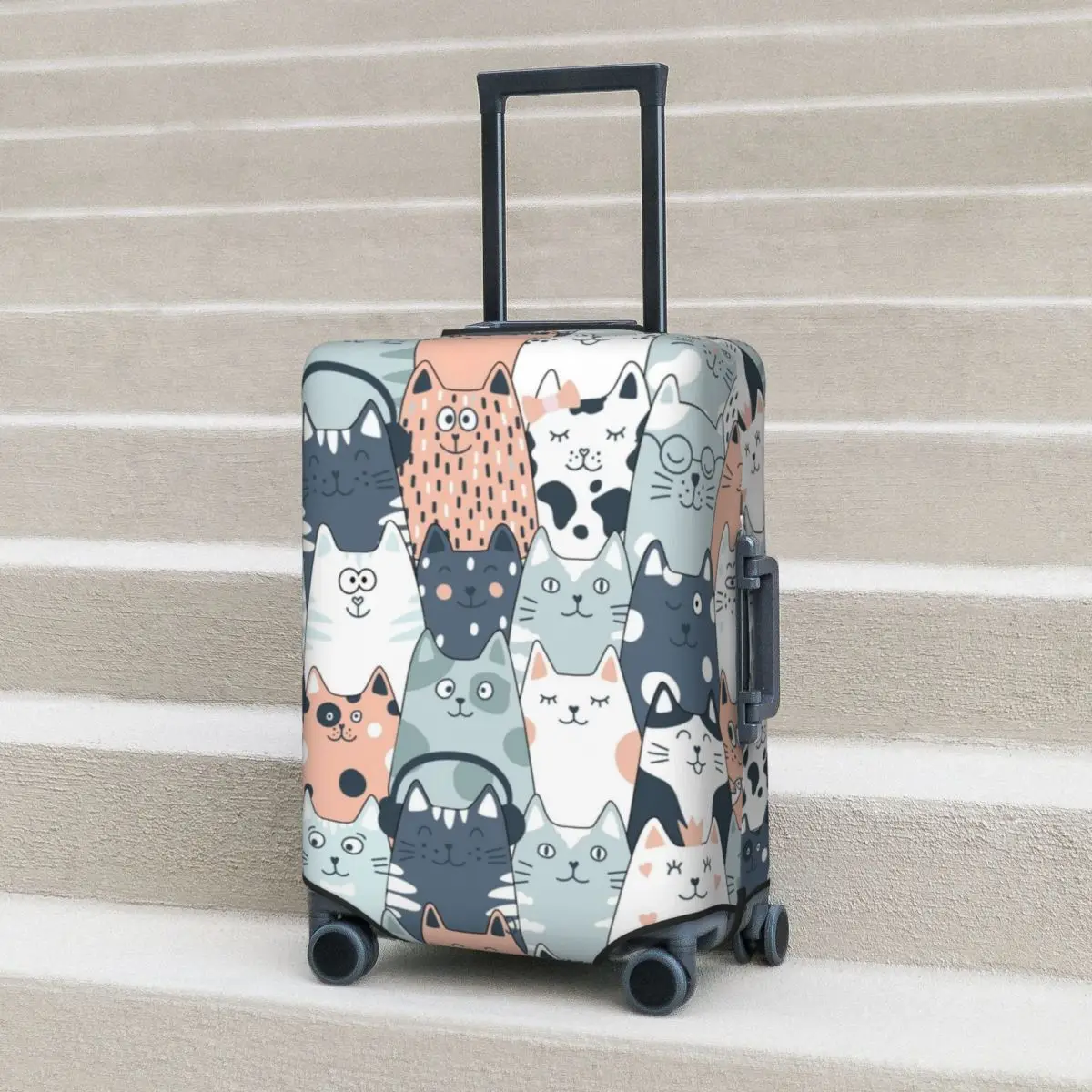 

Fun Cat Pattern Suitcase Cover Pet Feline Doodle Business Flight Fun Luggage Accesories Protector Christmas Gift