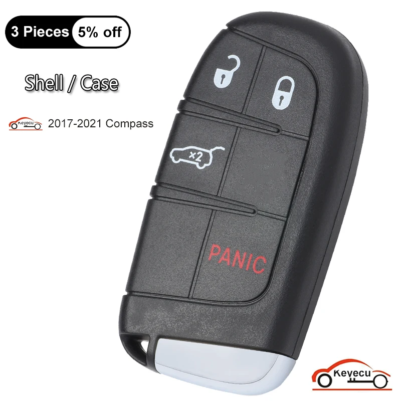 

KEYECU 3+1 4 Buttons for Jeep Compass 2017 2018 2019 2020 2021 Smart Remote Car Key Shell Cover + Uncut Blade Fob M3N-40821302