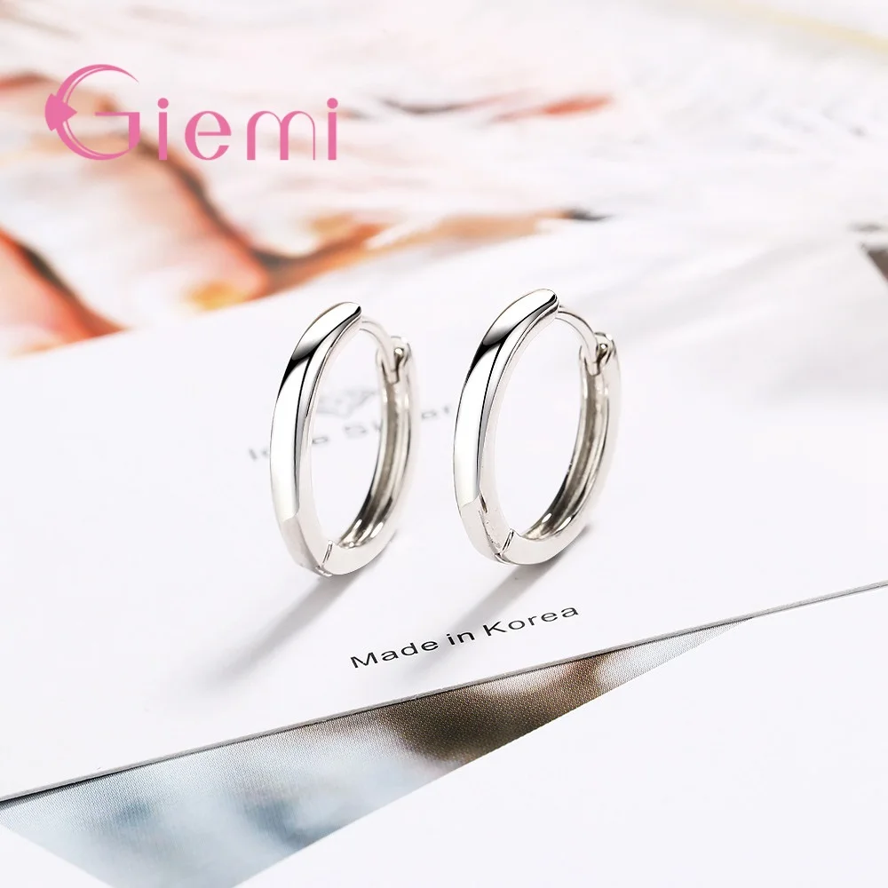 925 Silver Shiny Simple Round Circles Hoop Earrings Hook Stylish Jewelry For Women Girls Anniversary Birthday Gifts