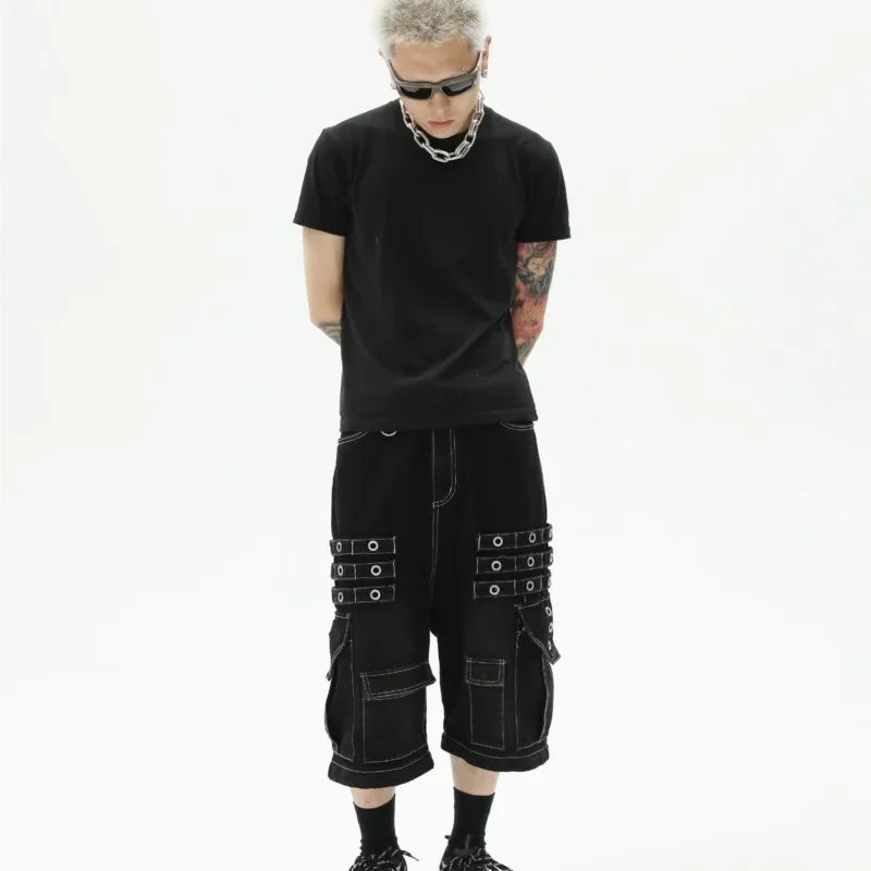 Washed Black Detachable Denim Trousers Dark Wasteland Style Men's Fashion