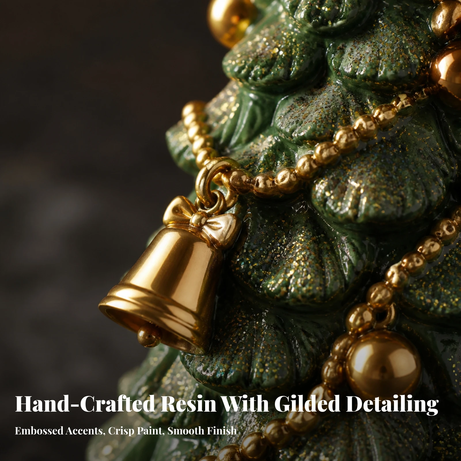 Resin Christmas Tree Figurine Glittery Christmas Tree Figurine with Star Topper Tabletop Decoration Compact Decorative