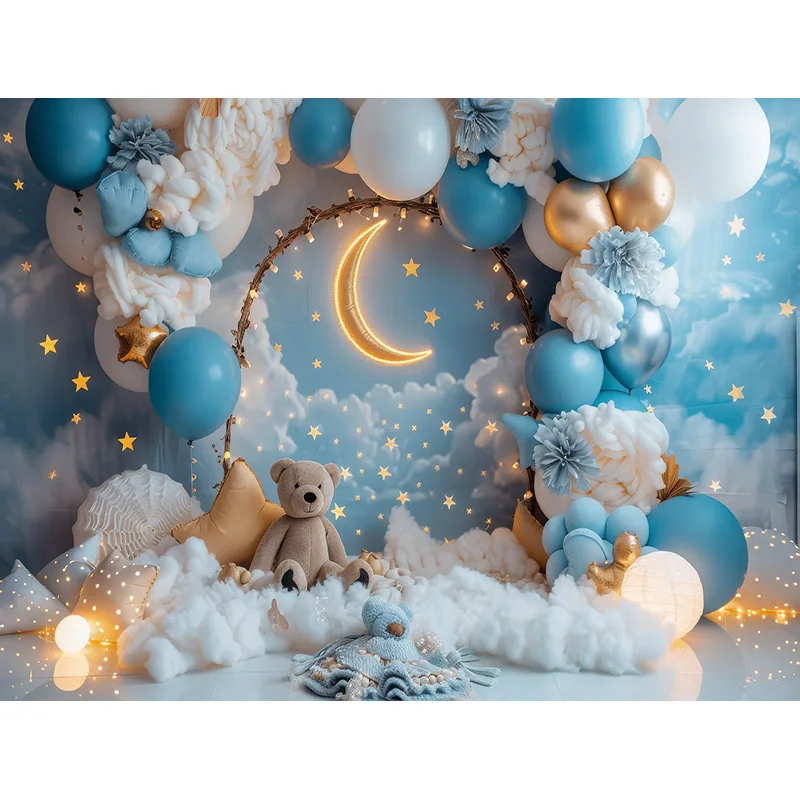 Kate Ballons colorés Photographie Toiles de Fond 2,2x1,5m/7x5ft Décoration de Nuage Blanc Nouveau-né Enfants 1er Anniversaire Portrait Gâteau Smash Fond Photo Studio