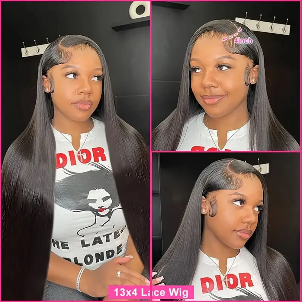 13x4 ตรงโปร่งใสลูกไม้ด้านหน้าวิกผมผมมนุษย์ Pre Plucked ความหนาแน่น 200% วิกผมสําหรับผู้หญิงผมเด็กสีดําธรรมชาติ