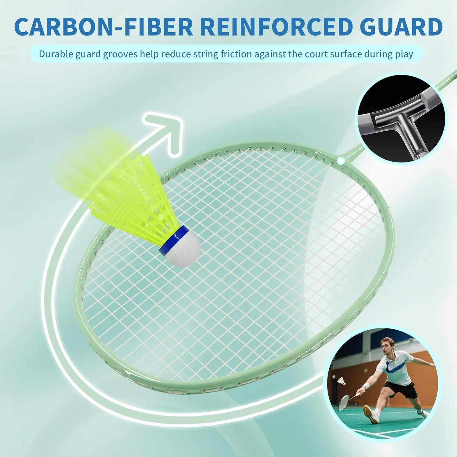 Professional Badminton Rackets Set of 4 with Carbon Fiber, Shuttlecocks, Grips & Bag for Backyard Games - Lightweight 90g