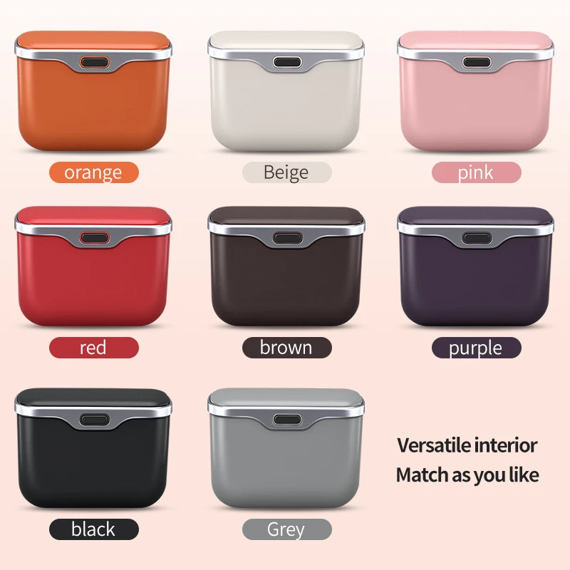 Multifunctional Car Trash Can With Lid Button, Hanging Storage Bin For Wet And Dry Use, Interior Accessories, Mini Organizer Box