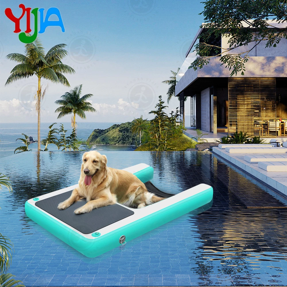 Stock 60/47''-120/150cm Mint Inflatable Pup Plank Dog Ramp Floating Pet Water Float Ladder Dock Platform For  for Pool, Dock