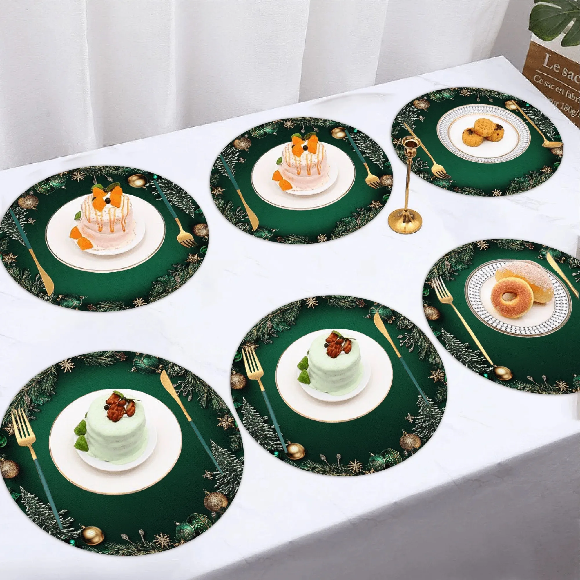 VIKAMA 4/6/10 Stück Weihnachts-Rundtischset für Esszimmer, Küche, Versammlung, Party, Tischset, Untersetzer, Kaffeesatz