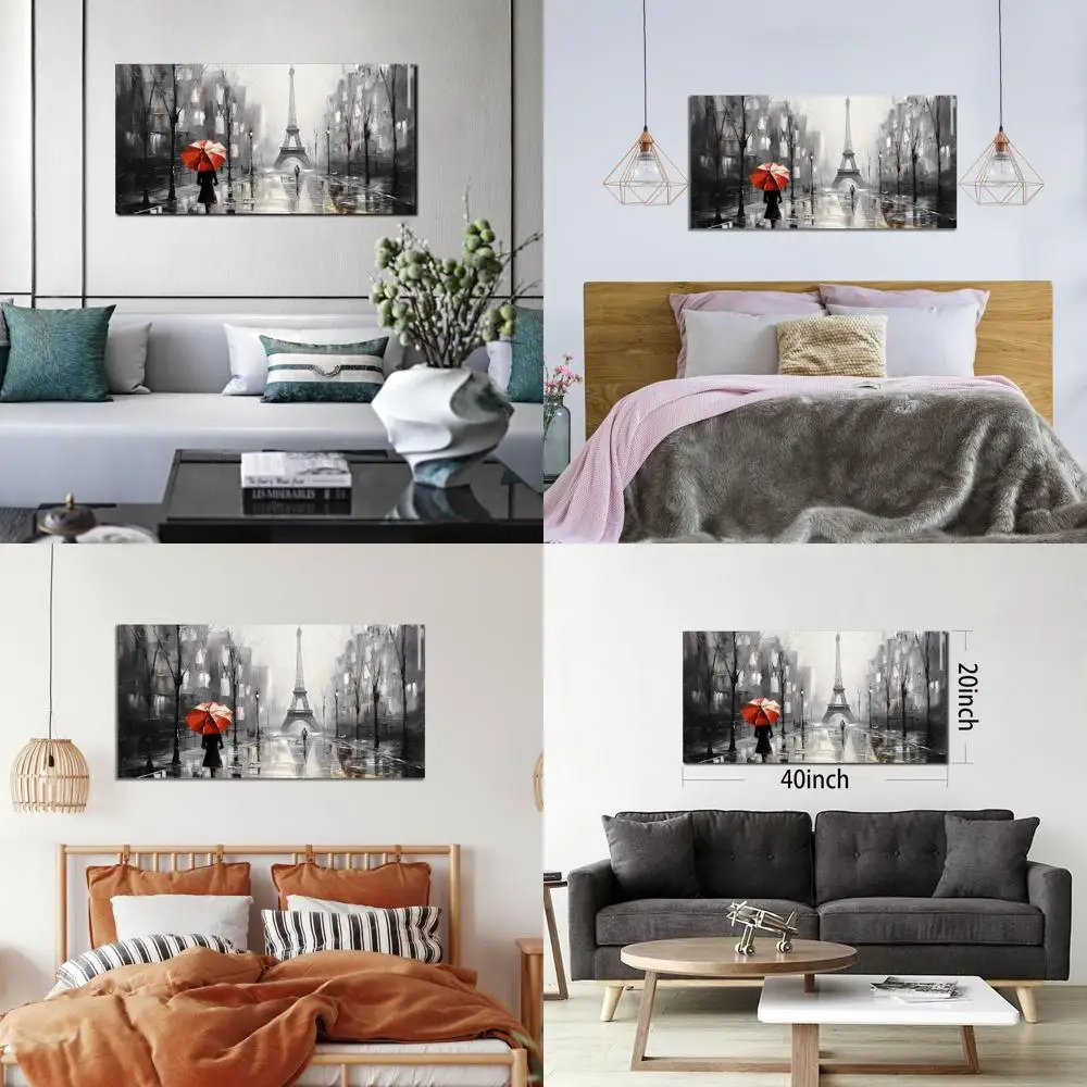 

Настенное искусство Парижа Эйфелева башня — черно-белое холст 20x40 для гостиной, спальни, офиса