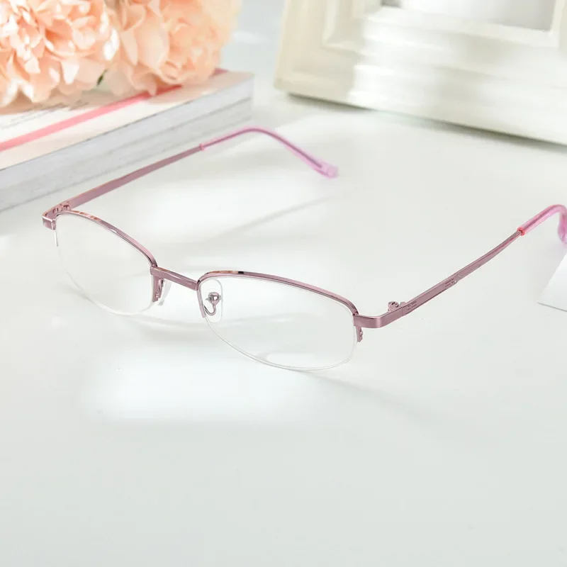 Ladies Pink Half Frame Elegant Reading Glasses Metal Mother Fashion Reading Glasses Resin Ultra Light Reading Glasses