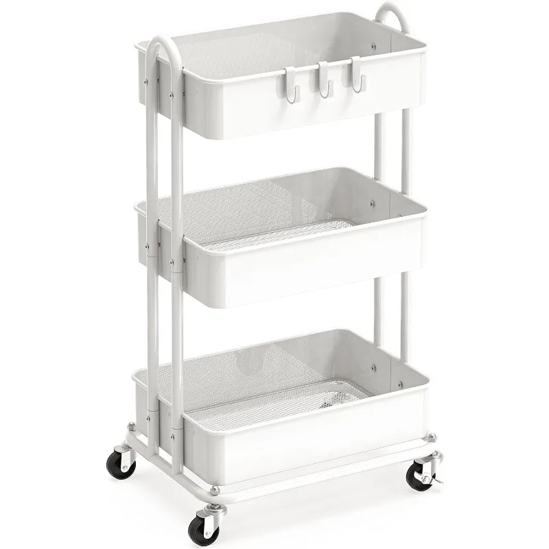 

3-Tier Heavy Duty Metal Utility Rolling Cart, White