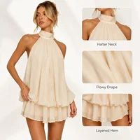 Womens Summer Dresses Halter Tie Mini Dress With Built-in Shorts, Chiffon Elegant A-Line Backless Sundress - Image 5