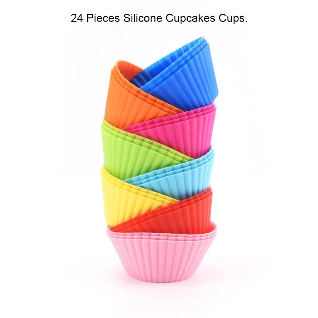 

Pack of 24 Baking Cups Silicone Cupcake Liners Multicolor Fondant DIY Crafts Making Molds Household Mold Bakeware