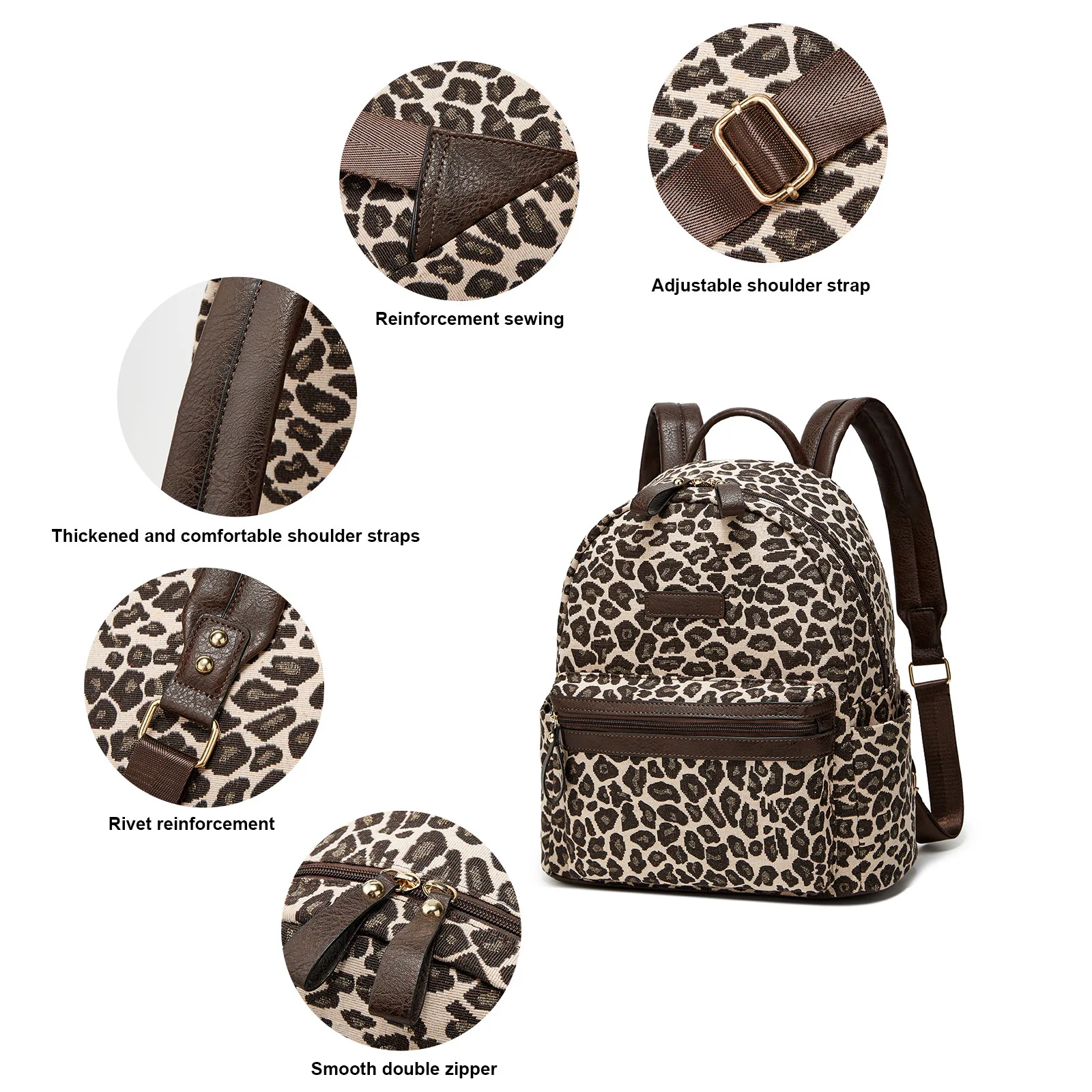 Imagem -04 - Mochila Retrô de Couro pu para Homens e Mulheres Estampa Leopardo Grande Capacidade Bolsa de Viagem Dupla Bolso Múltiplo Recém-chegados 2024