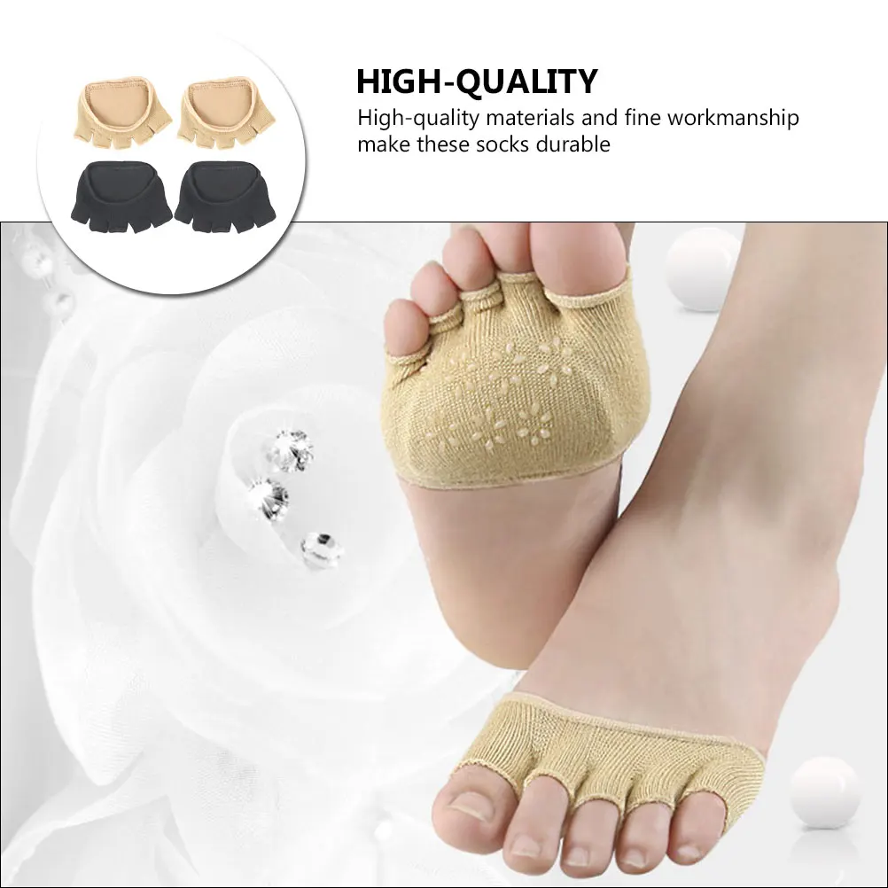 

2pcs Women Cotton Breathable Five-Finger For High Heels Padded Invisible Half Toe With Gel Dots Foot Care Support Padded Socks