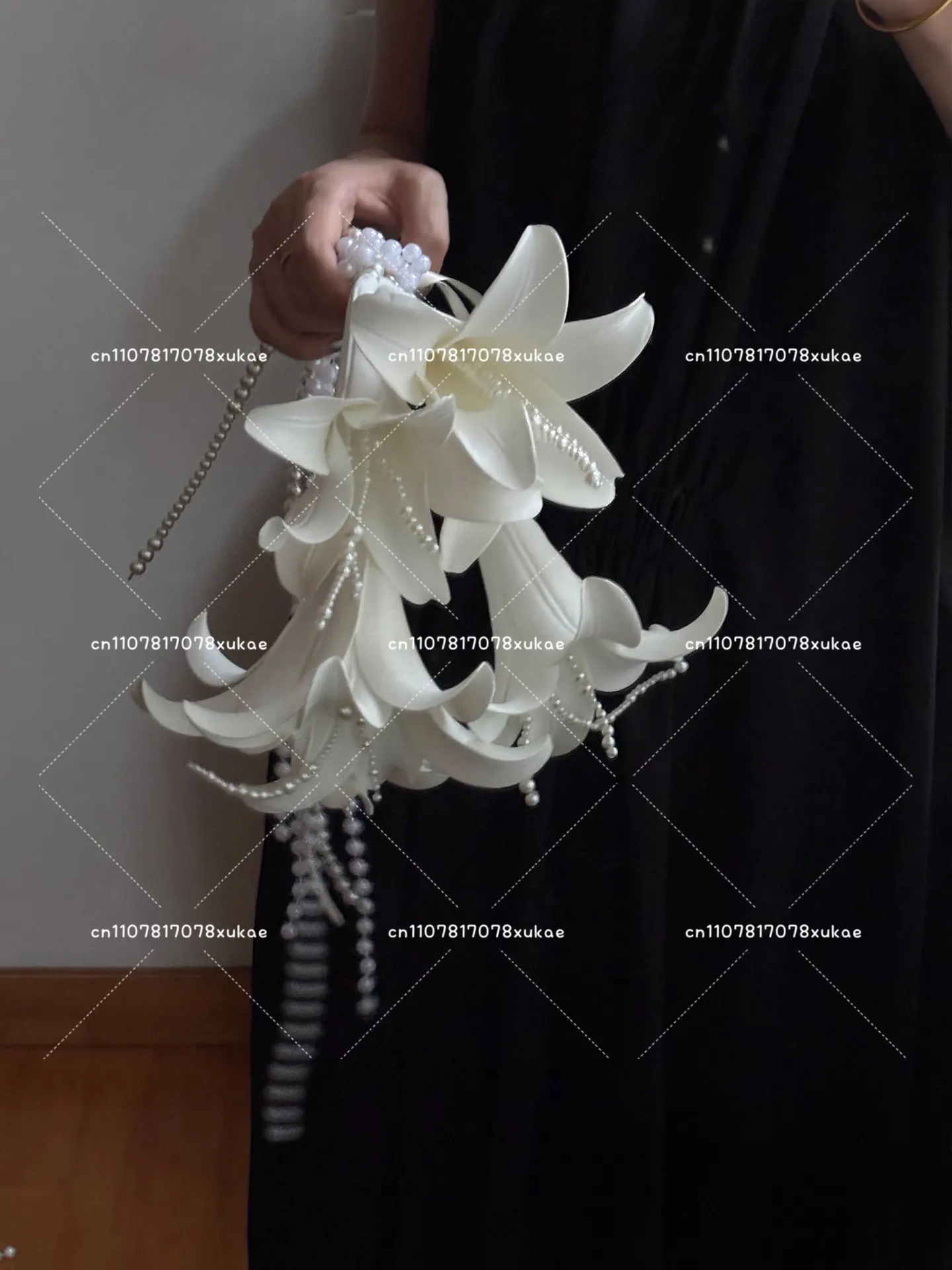 Romantic Bridal Artificial Flower Bouquet with Lilies Orchids And Iris - Handheld Floral Arrangement for Weddings