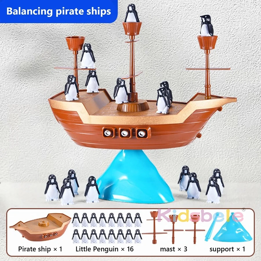 Giochi da tavolo per la famiglia per bambini con nave pirata Design pinguino Gioco di equilibrio Barca pirata da tavolo