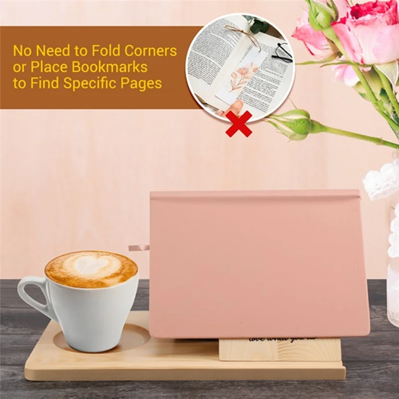 Soporte de lectura de madera A37T, soporte triangular extraíble para libros con portavasos, estante multifuncional para recetas para nave espacial de escritorio
