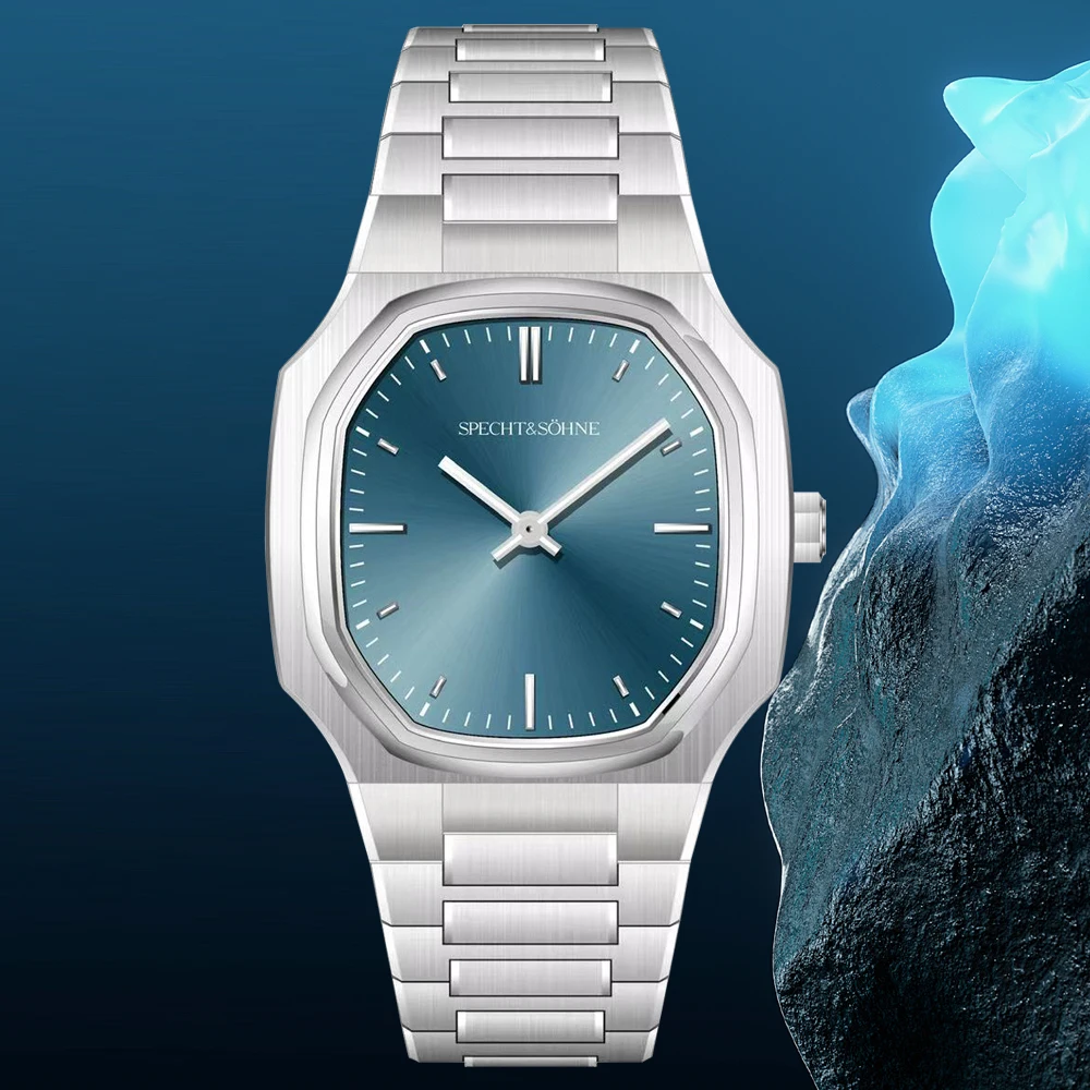 New Fashion Specht & Söhne Ultrathin Quartz Watch For Men Ice Blue Color Stainless Steel Watches Sapphire Crystal 50M Waterproof
