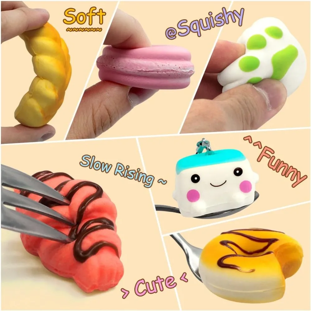 10pcs Random Squishes Toy Mini Soft Bread Toys Keychain Cute Banana Cake Toast Squishy Toy Kawaii Kitchen Toys Pretend Play Food