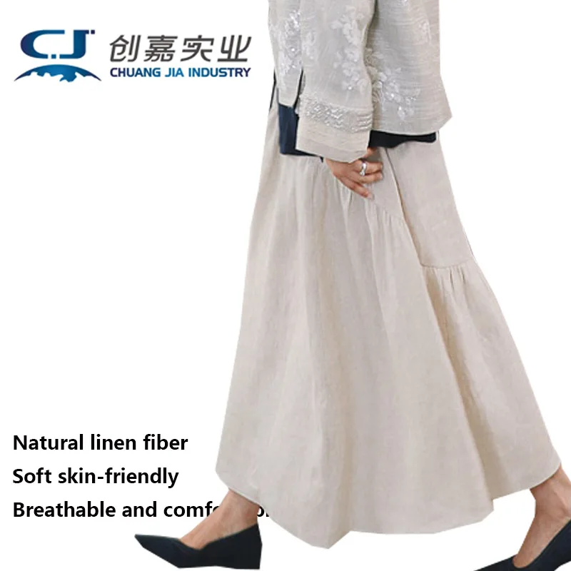 

High-end Linen Spring Autumn Ladies Skirt Pink Youth Outdoor Casual Refreshing Breathable Long Skirt Fat Girl 100KG Plus Size