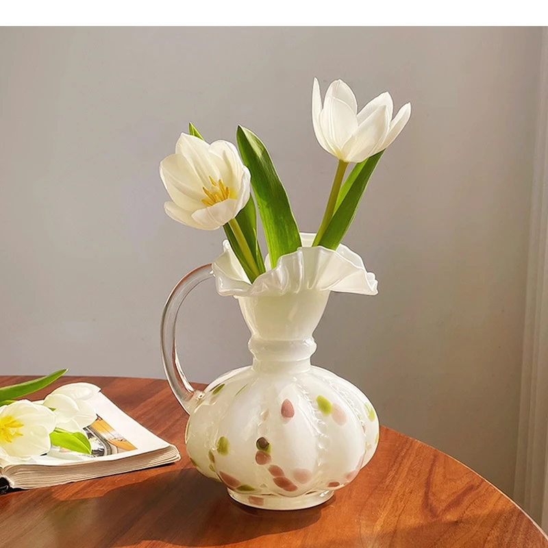 Painted Flower Texture Glass Vase Desk Decoration Hydroponics Flower Pots Artificial Flowers Decorative Floral Arrangement