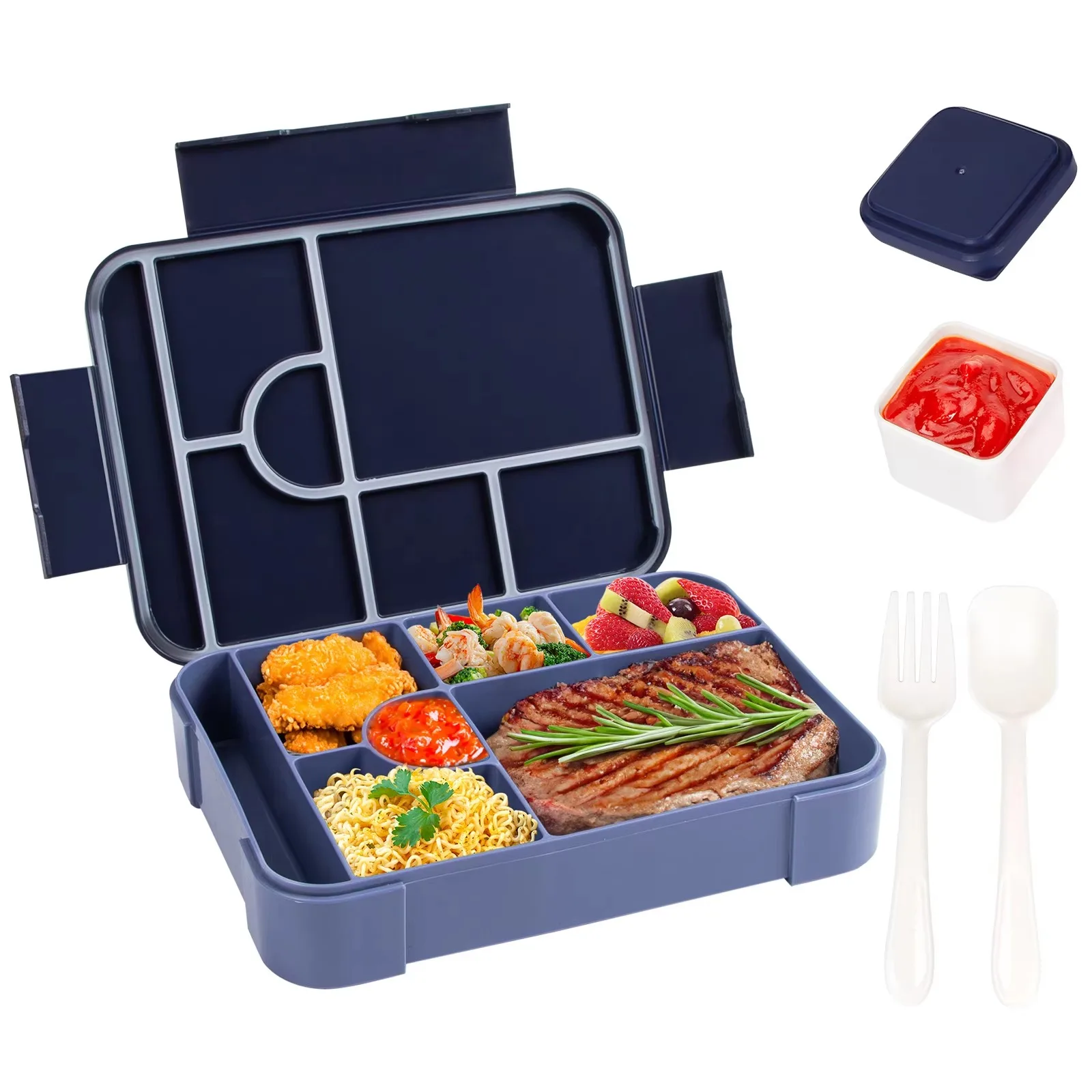 Large Capacity Bento Lunch Box Divided Bento Boxes Microwave Lunch Box with Fork Spoon Leakproof Food Container For Back To School Camping Kitchen