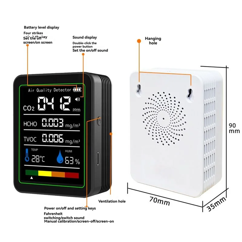【Rápido de entrega】Monitor de formaldehído Detector de dióxido de carbono Detector de TVOC Temperatura y humedad CO 2 Monitor de calidad del aire