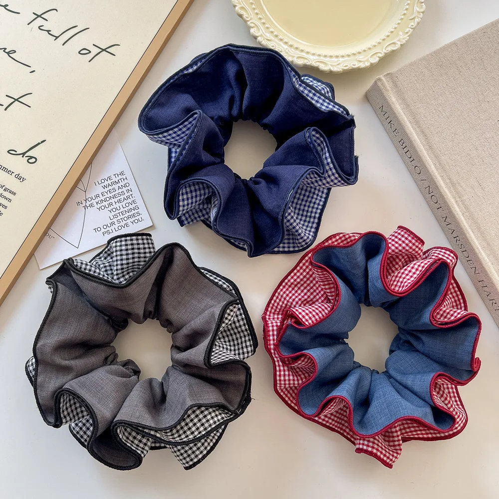 

4-layer Plaid Scrunchies Elastic Hair Band Large Hair Rope Tie Retro Ponytail Holder Rubber Band Headdress Girl Hair Accessories