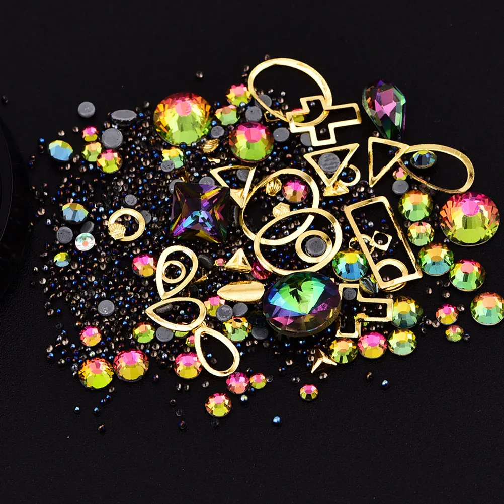 

4pcs Rhinestones Set Multi-Color Shape Design Diy Nail Art Decoration Accessories For Salon Home Vivid Sparkling Water