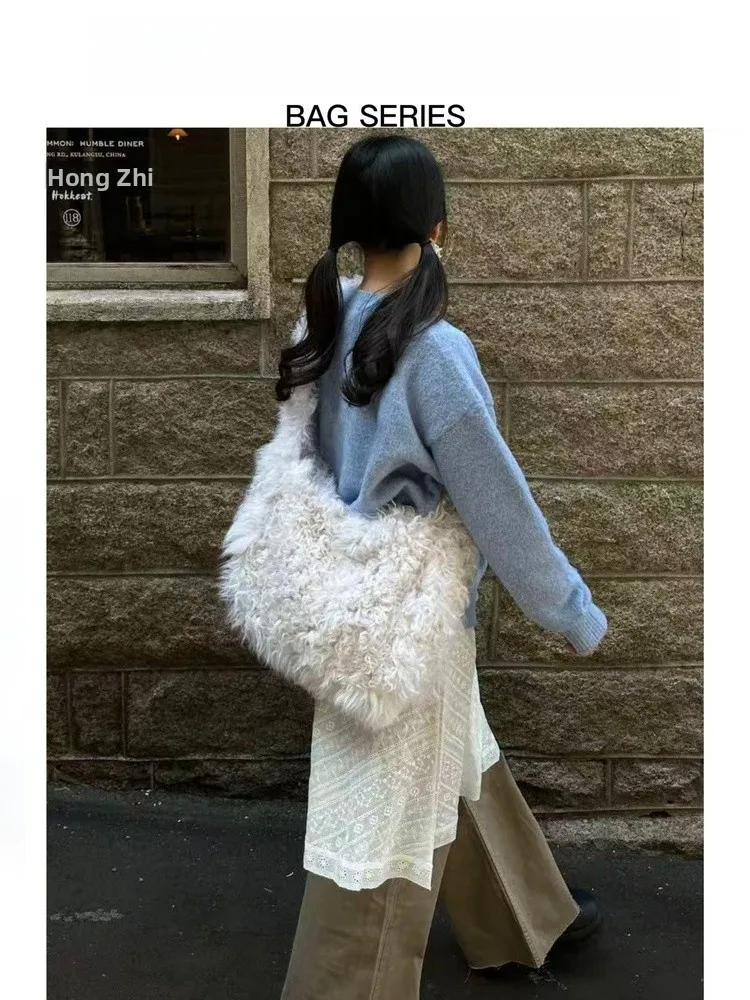 

Мягкая плюшевая сумка-тоут большой вместимости через плечо, осенне-зимняя новинка, повседневная простая женская сумка