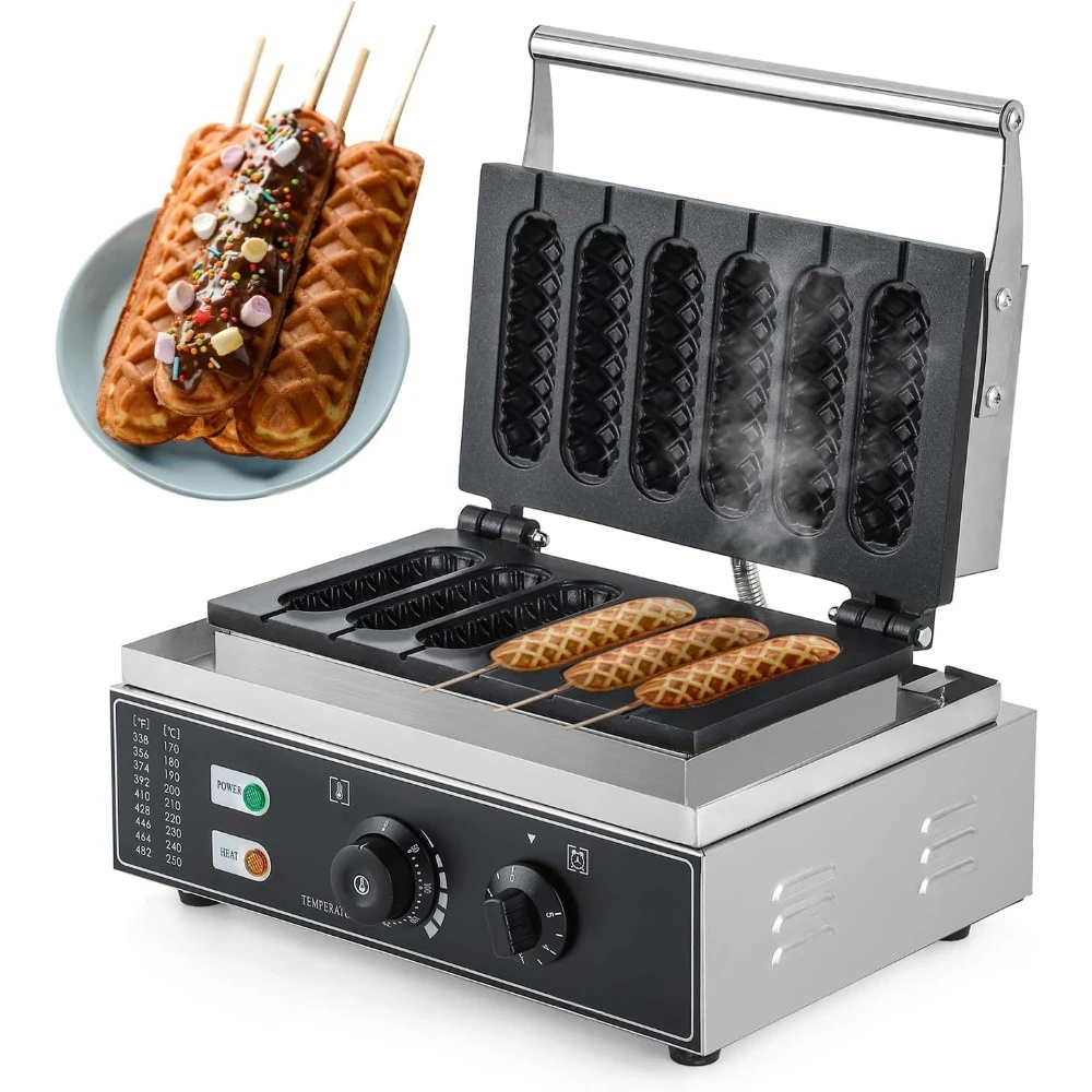 Commercial/Home Corn Dog Waffle Maker Machine French Muffin Irons Stainless Steel Waffle Stick Maker, 50-300℃ Temp Control 110V