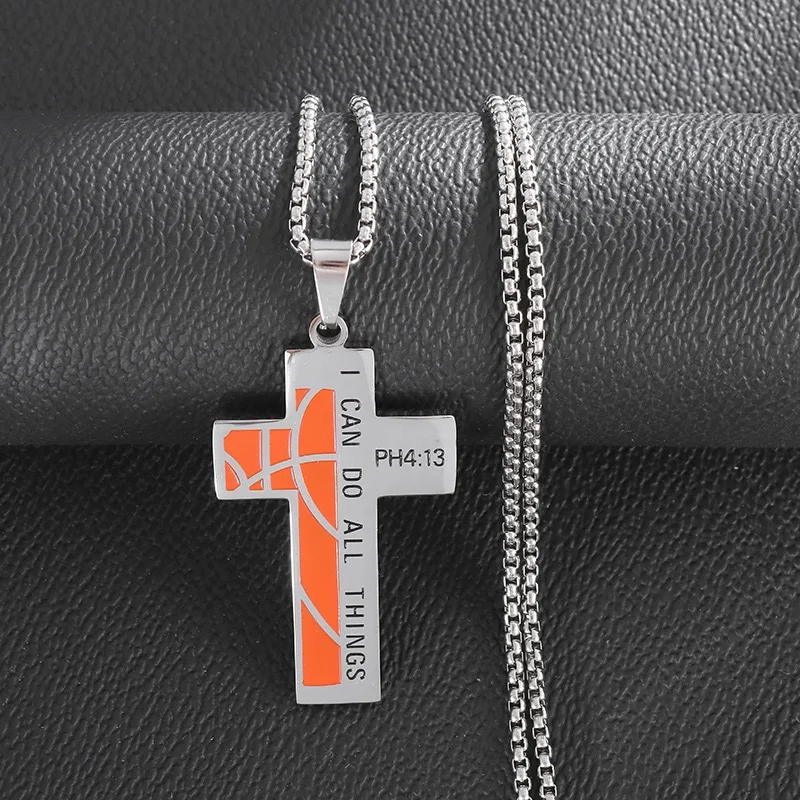 10Pieces Fashion Sports Style Stainless Steel Baseball Football Rugby Basketball Cross Necklace Hip Hop Trendy Jewelry