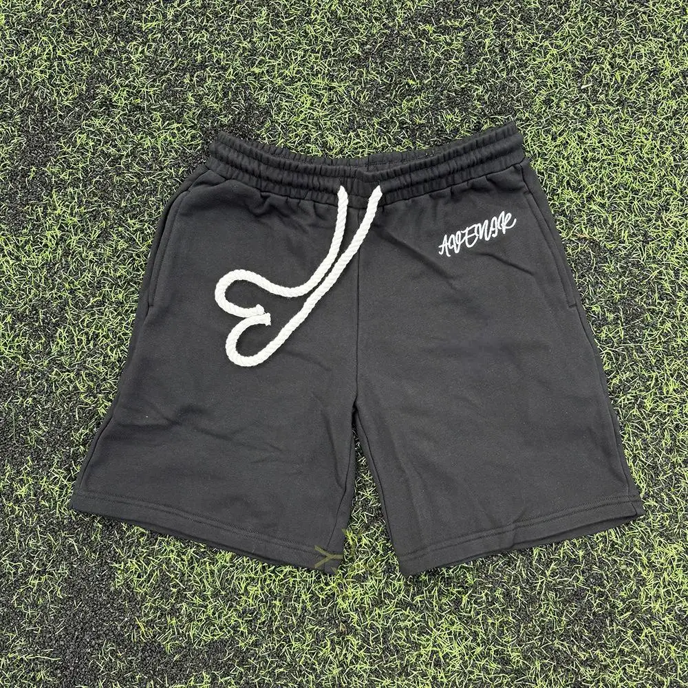 Street sports style, straight drawstring shorts, English embroidery patterns, unisex, fashion and leisure in spring and summer.