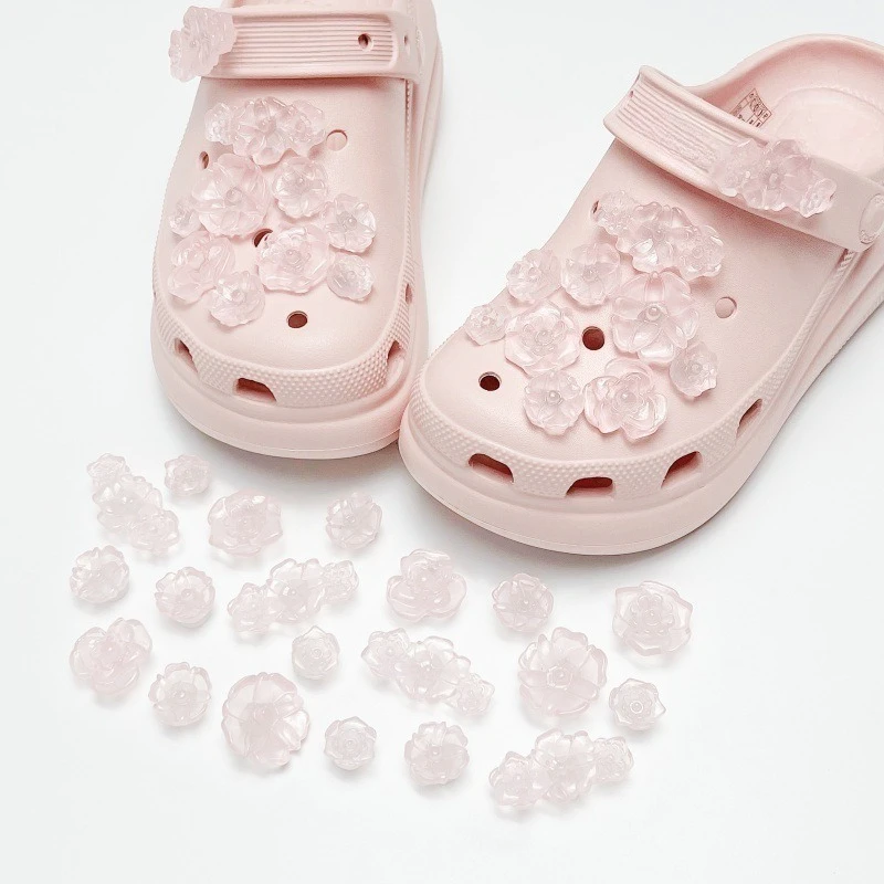 20Pcs 3D Crystal Flowers DIY Shoe Charms For Clogs Bubble Slides Sandals Removable Shoe Decorations Accessories Christmas Gift