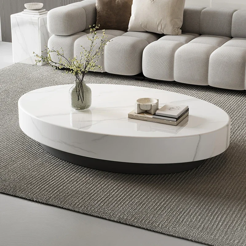 

Italian Modern Oval Coffee table Neutral Luxury Trendy Stone Top Coffee Table Unique European Show Designer Modern Mesa Auxiliar