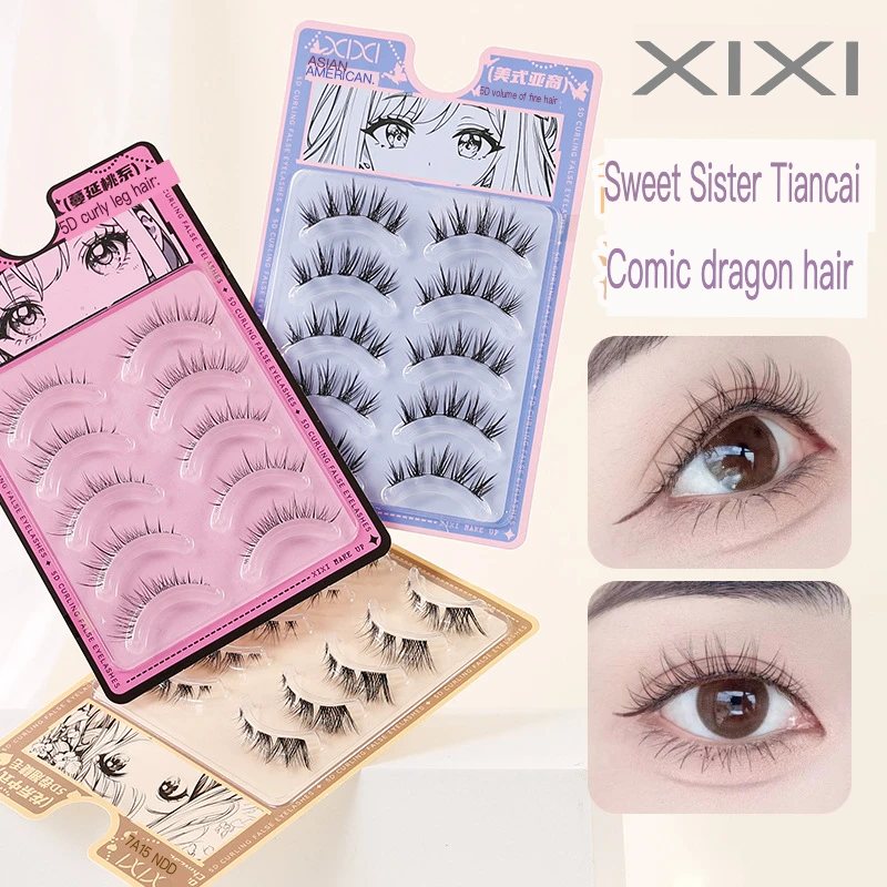 Xixi5D curling false eyelashes whole cluster of transparent one-piece natural simulation of pure wind comic eyelashes