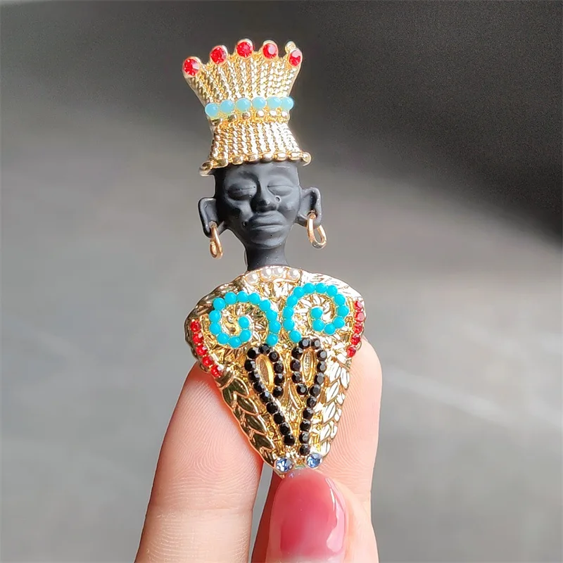 Ethnic Style African Tribal Chief Portrait Brooches For Unisex Trendy Character Pins Jewelry Party Shirt Accessory Souvenir Gift