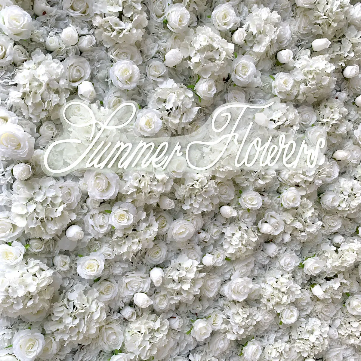 3D Mixed Flower Series Luxury Champagne White Rose Hydrangea artificial plant flower wall rolled up outdoor wedding background