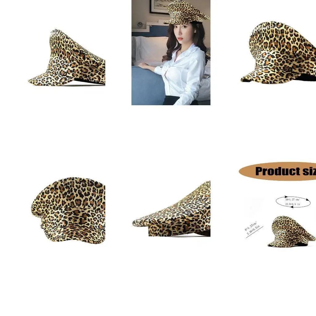 

652F Captain Hat Sailor Hat for Bachelorette Party Stage Dancing Actor Actress Leopard Print for Street Photography