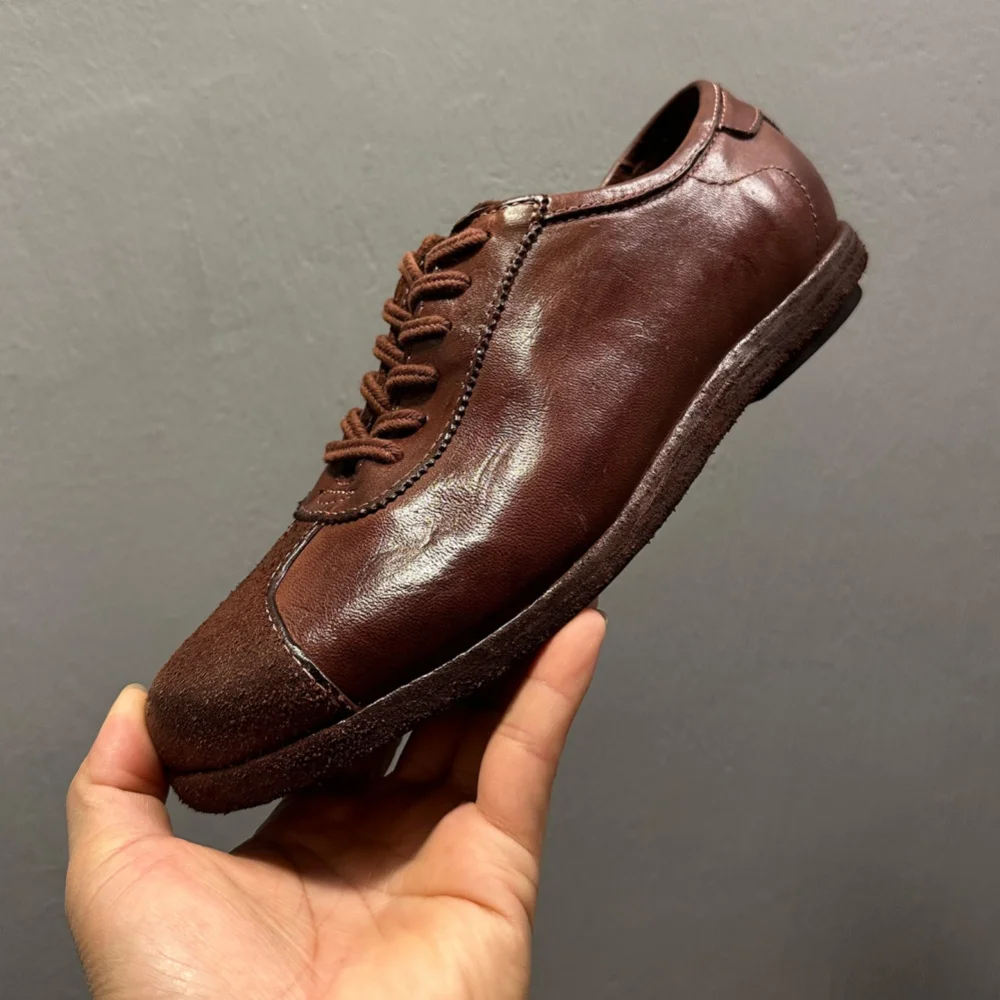 

QHCCID Men's Retro Horsehide Casual Leather Shoes Low Heel Lightweight Breathable Handmade Training Footwear