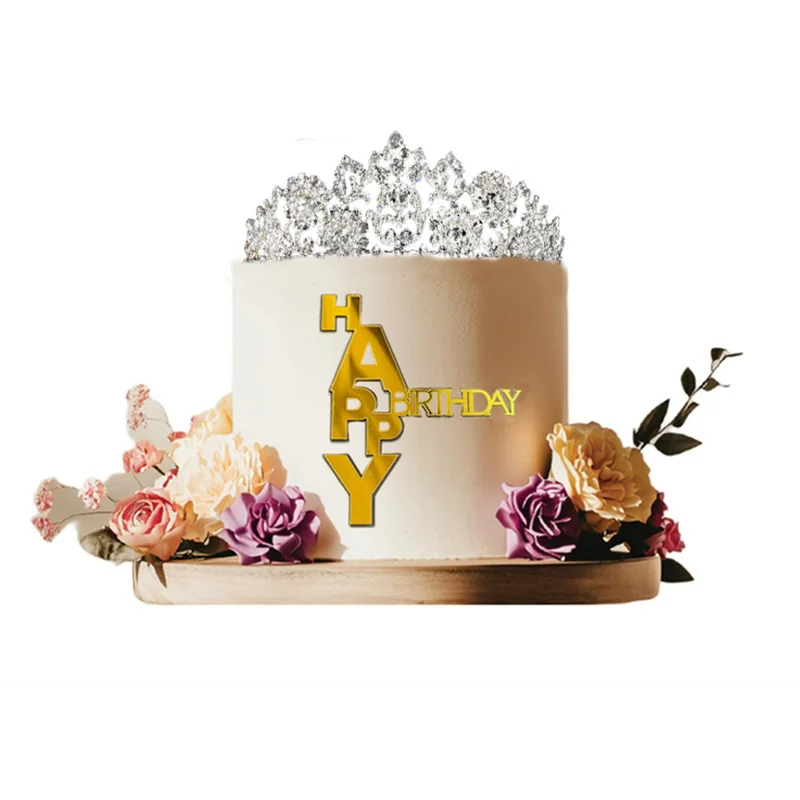 Nouveau Double acrylique joyeux anniversaire gâteau Topper rouge or côté fête d'anniversaire gâteau Toppers pour bébé douche cadeau Dessert décoration
