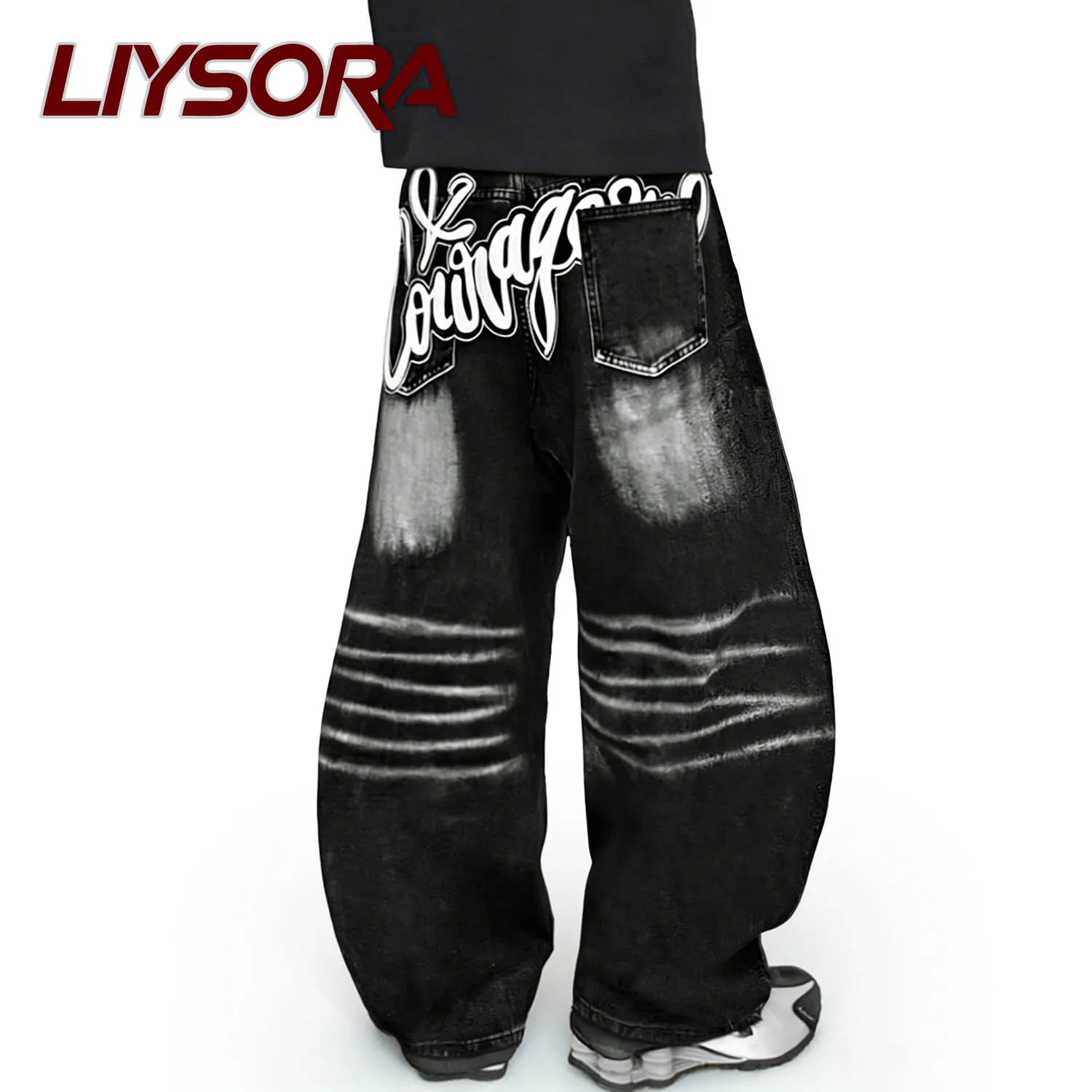 هاي ستريت الرجال ريترو الجينز الأسود جديد الكورية فضفاض واسعة الساق منحني سكين الدنيم السراويل فضفاضة بلون الذكور العصرية الدينيم الجينز